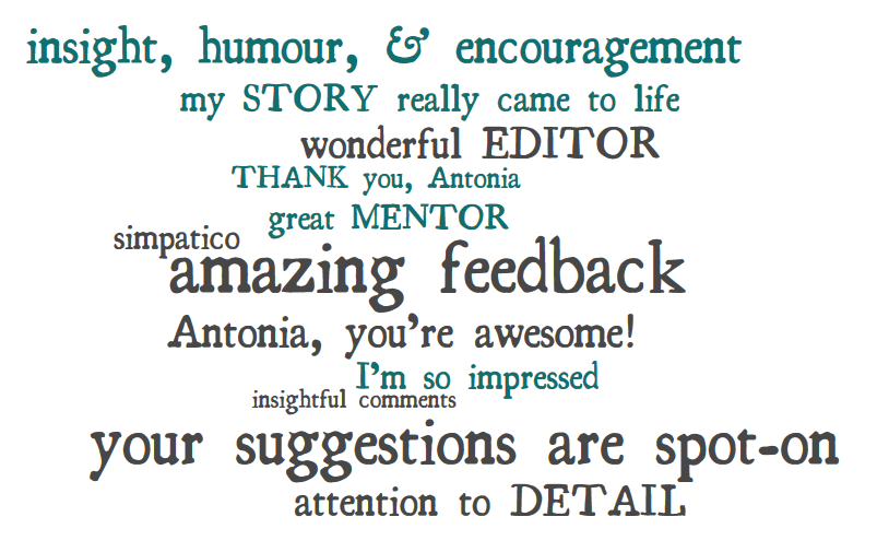 word bubble of client reviews